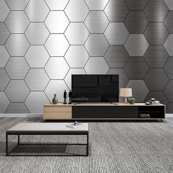 Фотообои на поръчка Модерен Метален стил на 3D Геометрични Сребристо-сиви тапети Творческа Декорация на стените на фона на дивана и телевизора в хола