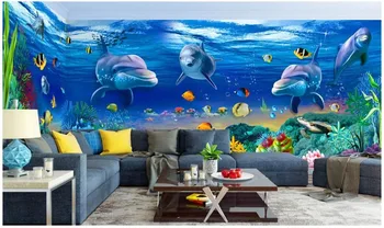 Фотообои по поръчка, 3d тапети върху стената, на Подводния свят, Аквариум с делфини, Начало декор, тапети за хола, 3D тапети за стени