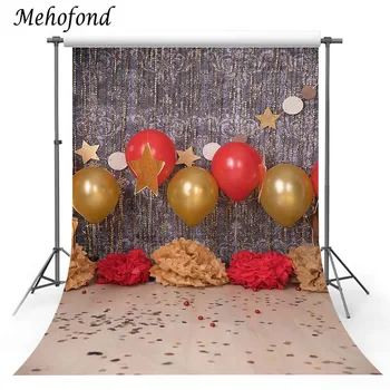 Фотофоны Mehofond Блестящи балони Звезда Сиво Цвете стена Завеса от мъниста Деца Декор за фотосесия в Деня на раждането на детето Фон за една фотосесия