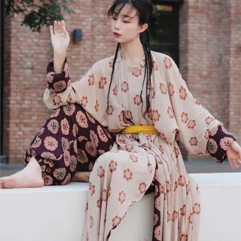 Халат за баня с кръгло деколте, широки панталони в стил Тан, Дрехи Han Element Hanfu, Оригинален Дамски дрехи Hanfu, есен 2023 година