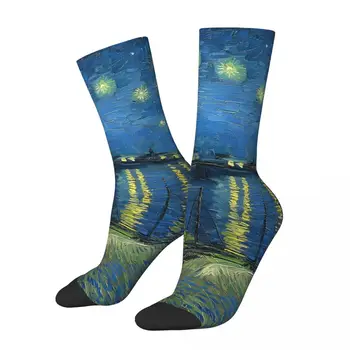 Хип-хоп реколта Звездна нощ Над Рона Луди мъжки компресия чорапи Унисекс в уличном стил Ван Гог безшевни чорапи за момчета