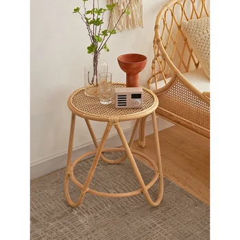 Холна маса със скандинавски минимализме за малък апартамент с кръгла страничната повърхност Mesa за всекидневната, Просто домашен интериор от ратан