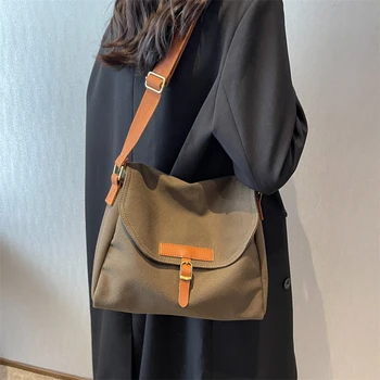 Холщовая чанта Дамска чанта-тоут Голям капацитет, лесна чанта-месинджър в ретро стил, художествена преносима чанта през рамо, модерна чанта през рамо, универсален