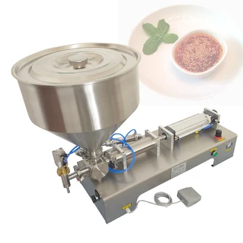 Хоризонтална машина за бутилиране на сос за паста Течно масло от Чили Подправка Вода с Паста от фасул чили Кунжутный Мед Пневматичен пълнител