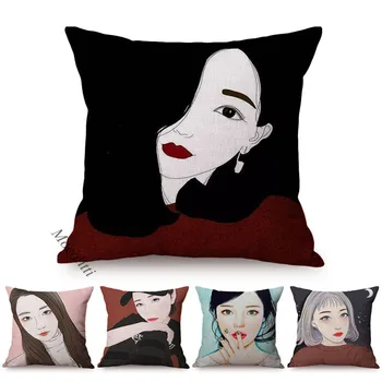 Цветна пастельная ръчно рисувани Чаровна момиче, покривка за легло в стая, Модерен женски начало декор, калъфка за дивана, калъф за възглавници поясных
