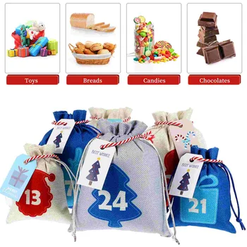 Чанта за адвент-календар, торбички за опаковане на подаръци, подаръци за партита, бонбони, Коледни опаковки, календари, изработени от памук, за деца