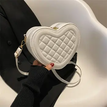 Чанта през рамо във формата на сърце Любов, Новите Модни Дамски Дизайнерски чанти от кожа на веригата с ромбическим модел, чанти-Тоутеры