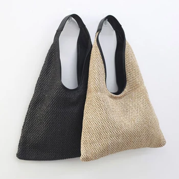 Чанта-тоут, портмонета и чанти от слама ръчно изработени голям капацитет, луксозни дизайнерски чанти за жени, модни плажна чанта на рамото 2023 г.,