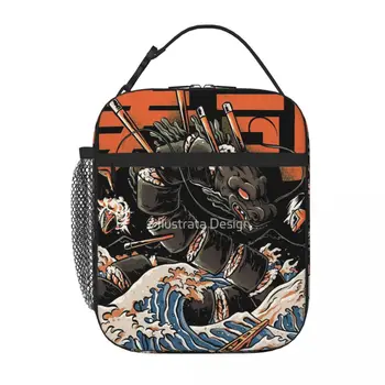 Чанта-хладилник Black Sushi Dragon за обяд, аниме-чанта за обяд, детска чанта за обяд