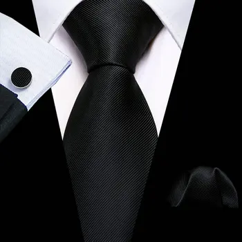 Черна мъжка вратовръзка, Висококачествени Монофонични Копринени Тъкани Вратовръзка, Нов Мъжки Шал, Ръкавели, Комплекти за бизнес партита, Официално Бари.Ван 6476