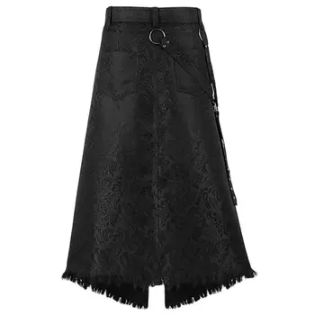 Черна плиссированная пола в стил steampunk-рок с висока талия, Двубортная Дълга пола, костюм за парти в чест на Хелоуин, Нови готически поли неправилни форми за мъже
