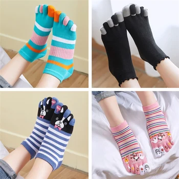 Чорапи Four Seasons с пет пръста, Дамски памучни Къси Невидими чорапи-лодки, Чорапи със собствени мультяшными чорапи