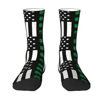 Чорапи с ирландско-американския флаг за мъже и жени, топло забавно новост, Чорапи за екипажа на Деня на Св. Патрик