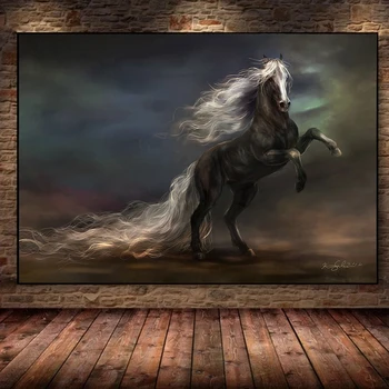 Щампи върху платно с изображение на черен кон, модерните картини с животни върху платното картините на стената, плакати, декора на стените