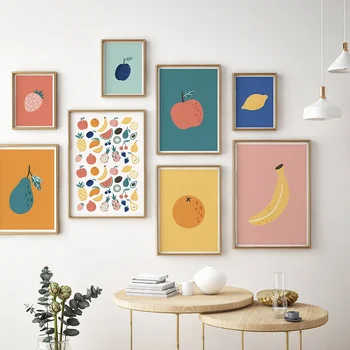 Ябълка, Круша, Лимон Кухненски Плакат Плодови храна е Банан и Ягода Печат върху платно, Стенни Картини Живопис Декор трапезарията на Ресторант
