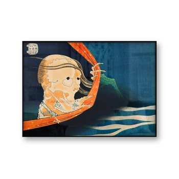 Японски Художествен Плакат Призрак Лов на Хора в името на Отмъщението Kohala Кохэйдзи Кацусика Хокусай Скелет Ксилография Платно Печат на Стенно Изкуство