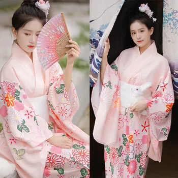 Японските жени Традиционната рокля Kawai Розово Кимоно Сакуры Гейша Cosplay Костюм Танцово представяне на Дрехи за една Фотосесия